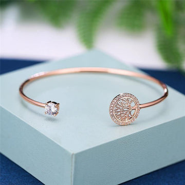 Cute AAA+ White Zircon Charming Tree Of Life Adjustable Rose Gold Silver Color Bracelet - The Jewellery Supermarket